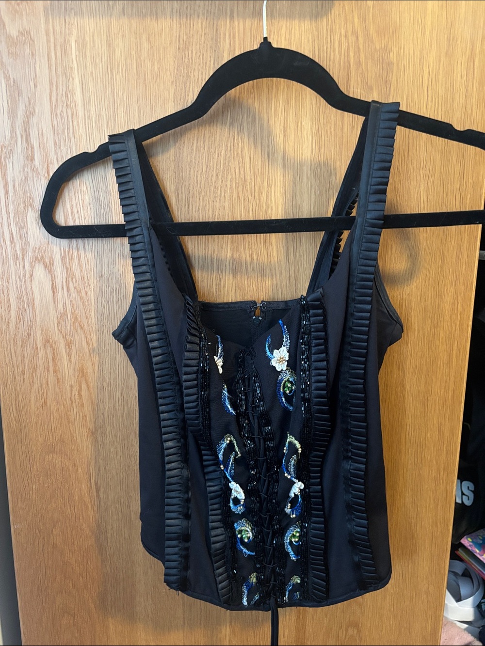 Black Embellished Lace-Up Women's Cami